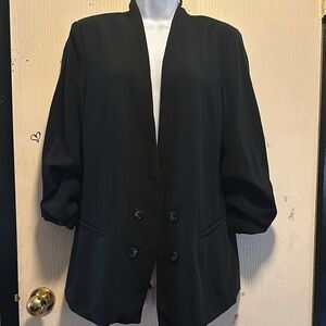 N. Studio Black Ruched Sleeve Blazer - Size 12 - Career Chic